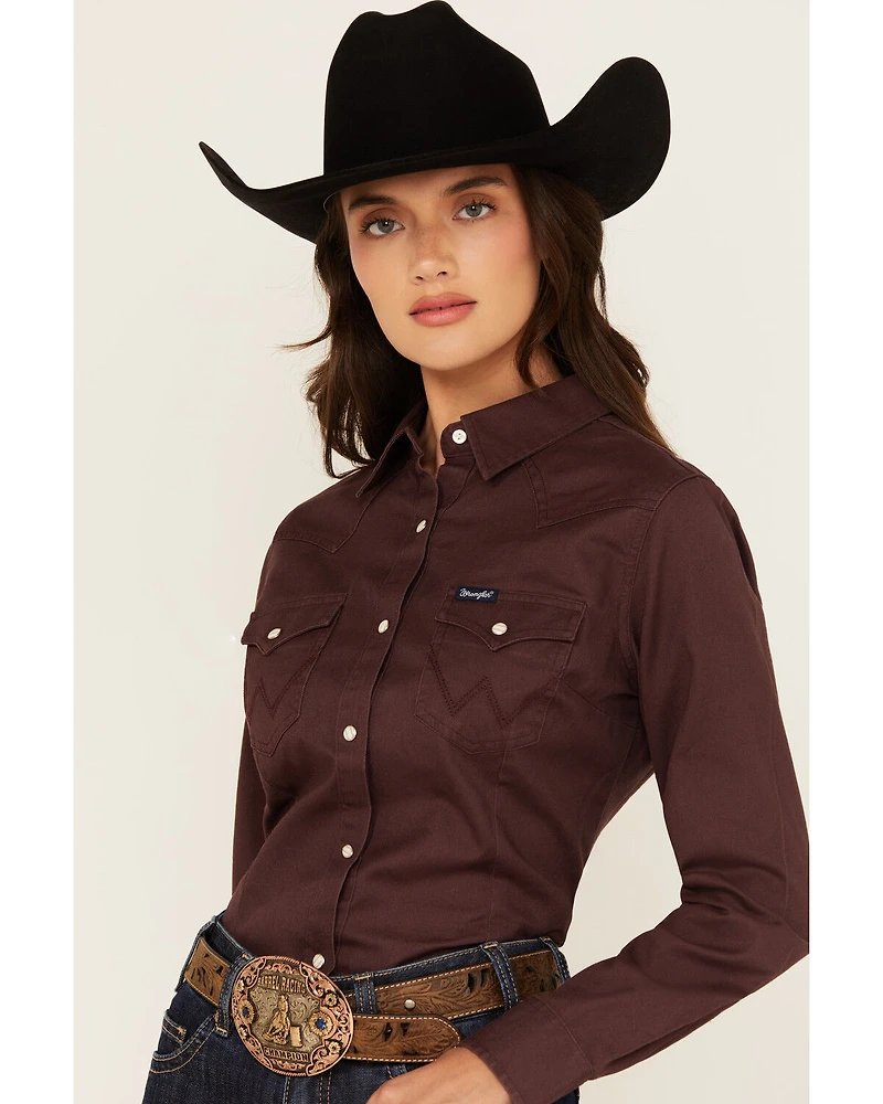 Wrangler Retro Women's Solid Long Sleeve Snap Western Shirt