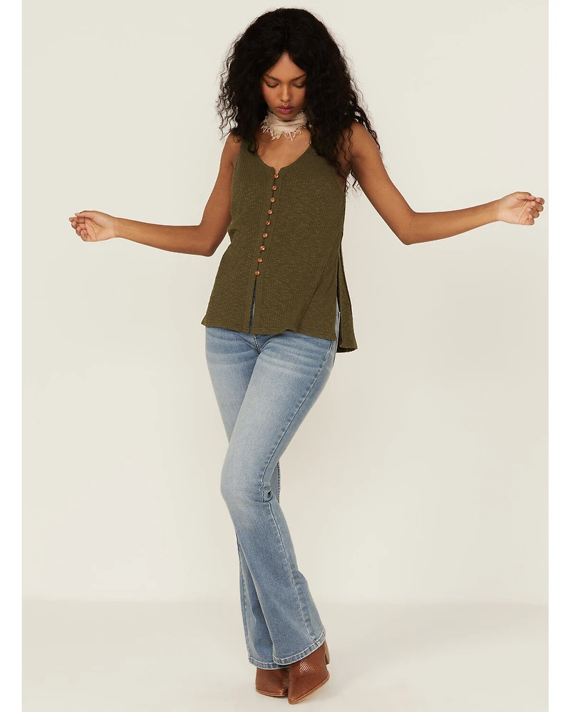 Cleo + Wolf Women's Olive Relaxed Button Front Slub Tank