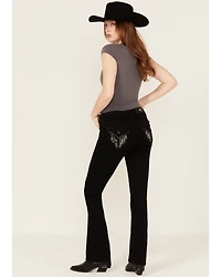 Miss Me Women's Wing Embroidered Mid Rise 32" Bootcut Stretch Denim Jeans