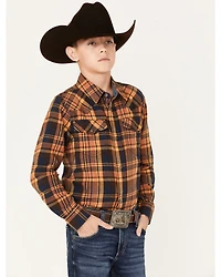 Cody James Boys' Plaid Print Long Sleeve Snap Western Flannel Shirt