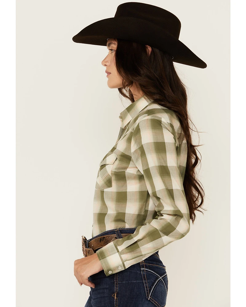 Wrangler Retro Women's Plaid Print Long Sleeve Pearl Snap Western Shirt