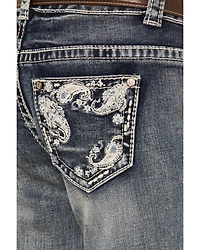Shyanne Girls' Medium Wash Faded Paisley Pocket Stretch Bootcut Jeans