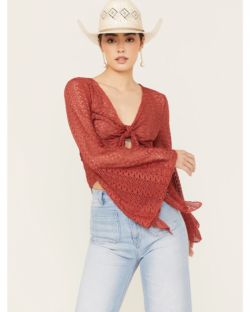 Wild Moss Women's Tie Front Textured Top
