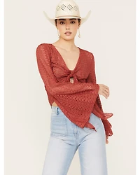 Wild Moss Women's Tie Front Textured Top