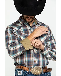 Roper Men's West Made Desert Dobby Plaid Long Sleeve Western Shirt