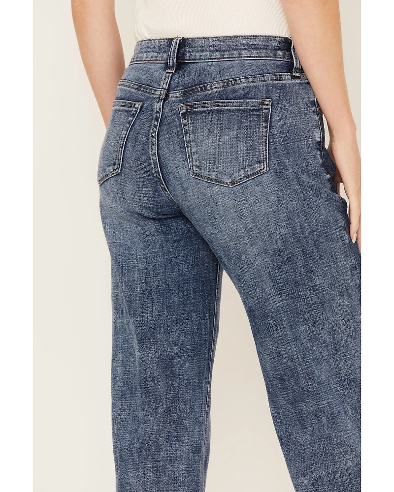 Billy T Women's Medium Wash Mid Rise Wide Flare Jeans