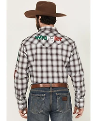 Wrangler Men's Plaid Print Logo Long Sleeve Snap Western Shirt