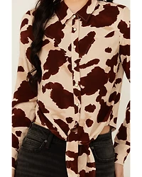 Idyllwind Women's Jeny Cow Print Long Sleeve Snap Tie-Front Western Shirt