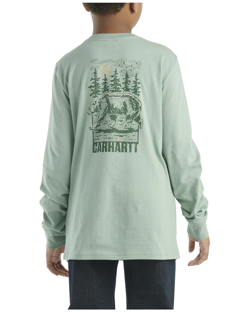 Carhartt Little Boys' Solid Bear Logo Long Sleeve Pocket T-Shirt