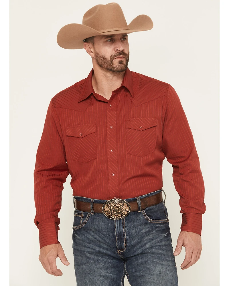 Wrangler Men's Tonal Striped Long Sleeve Pearl Snap Western Shirt