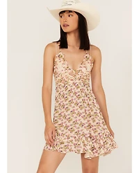 Free People Women's Adella Floral Print Sleeveless Slip Mini Dress