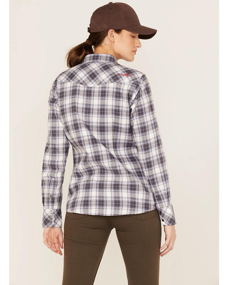 Ariat Women's FR Whitney Plaid Print Long Sleeve Pearl Snap Work Shirt