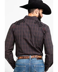Austin Season Men's Embroidered Cross Plaid Print Button Long Sleeve Western Shirt