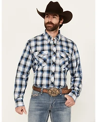 Wrangler Men's Logo Plaid Print Long Sleeve Button-Down Western Shirt