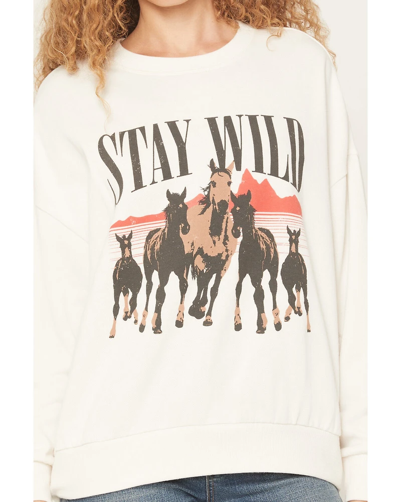 White Crow Women's Stay Wild Horse Print Crewneck Sweatshirt