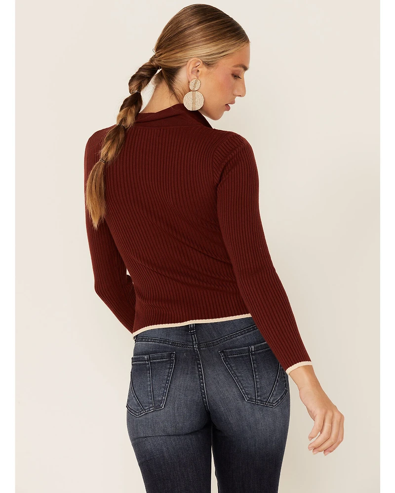 Shyanne Women's Chocolate Collared Ribbed Top
