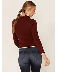 Shyanne Women's Chocolate Collared Ribbed Top