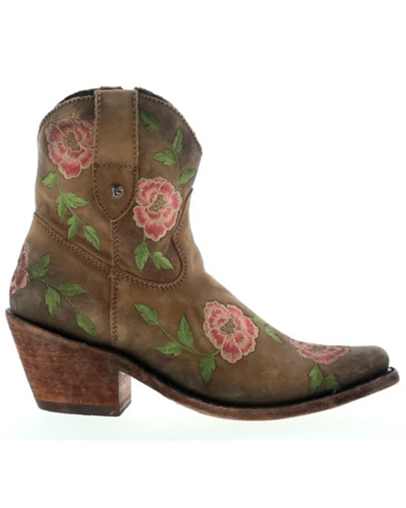 Caborca Silver by Liberty Black Women's Embroidered Floral Western Booties - Round Toe