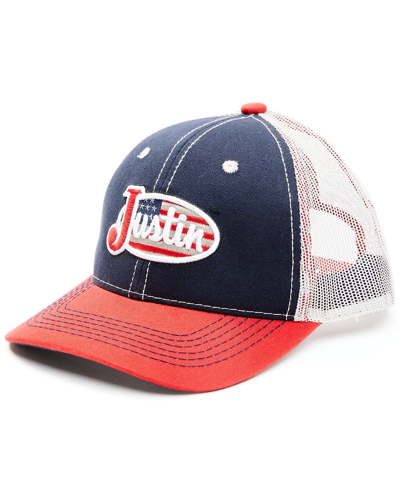 Justin Men's Navy Red & White Embroidered Flag Logo Mesh-Back Ball Cap