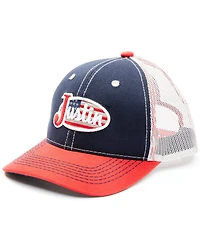 Justin Men's Navy Red & White Embroidered Flag Logo Mesh-Back Ball Cap