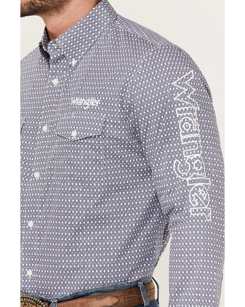 Wrangler Men's Geo Print Logo Long Sleeve Button-Down Western Shirt