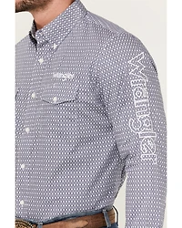 Wrangler Men's Geo Print Logo Long Sleeve Button-Down Western Shirt