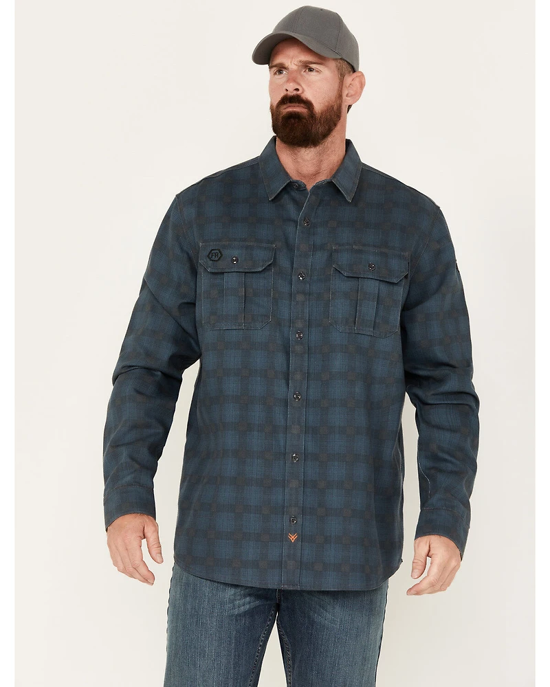Hawx Men's FR Plaid Print Long Sleeve Button-Down Work Shirt