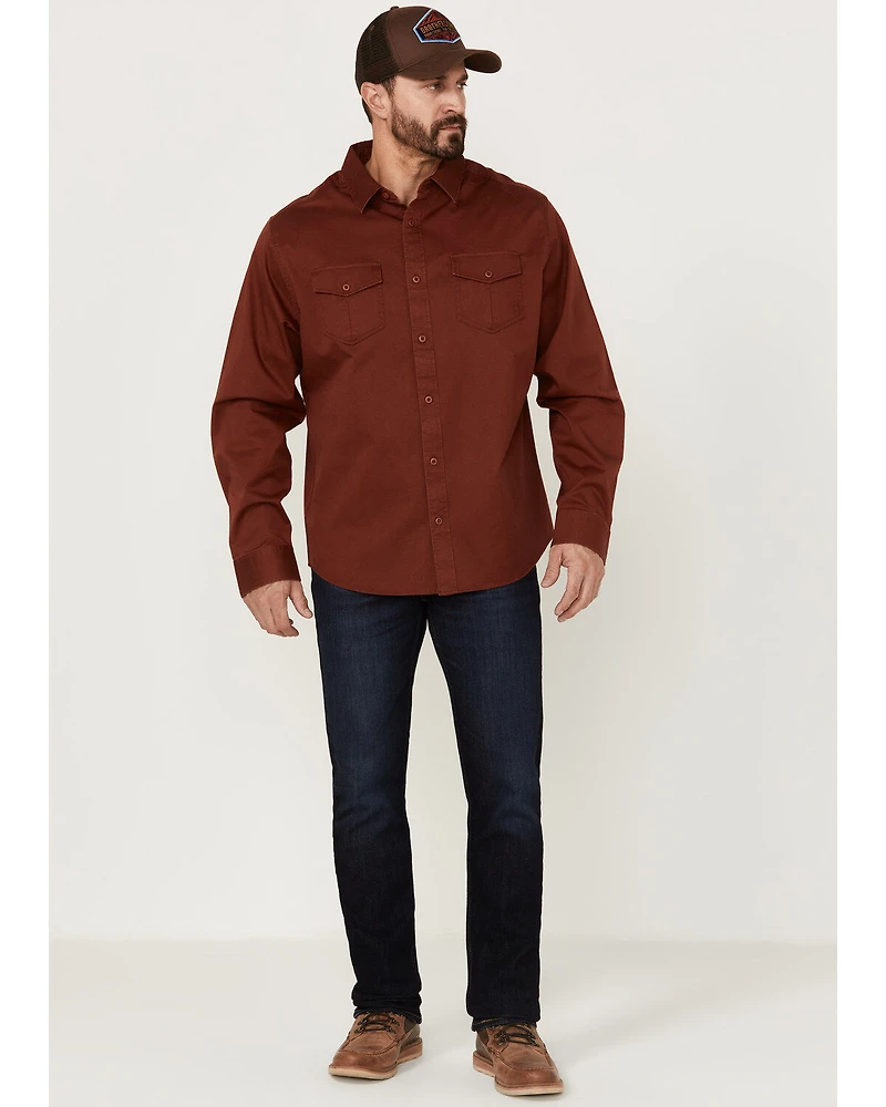 Brothers and Sons Men's Weathered Twill Solid Long Sleeve Button-Down Western Shirt