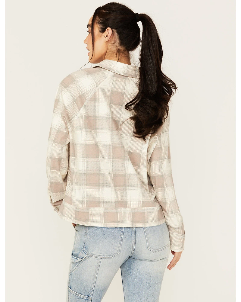 Cleo + Wolf Women's Anthony Heathered Knit Long Sleeve Cropped Shacket