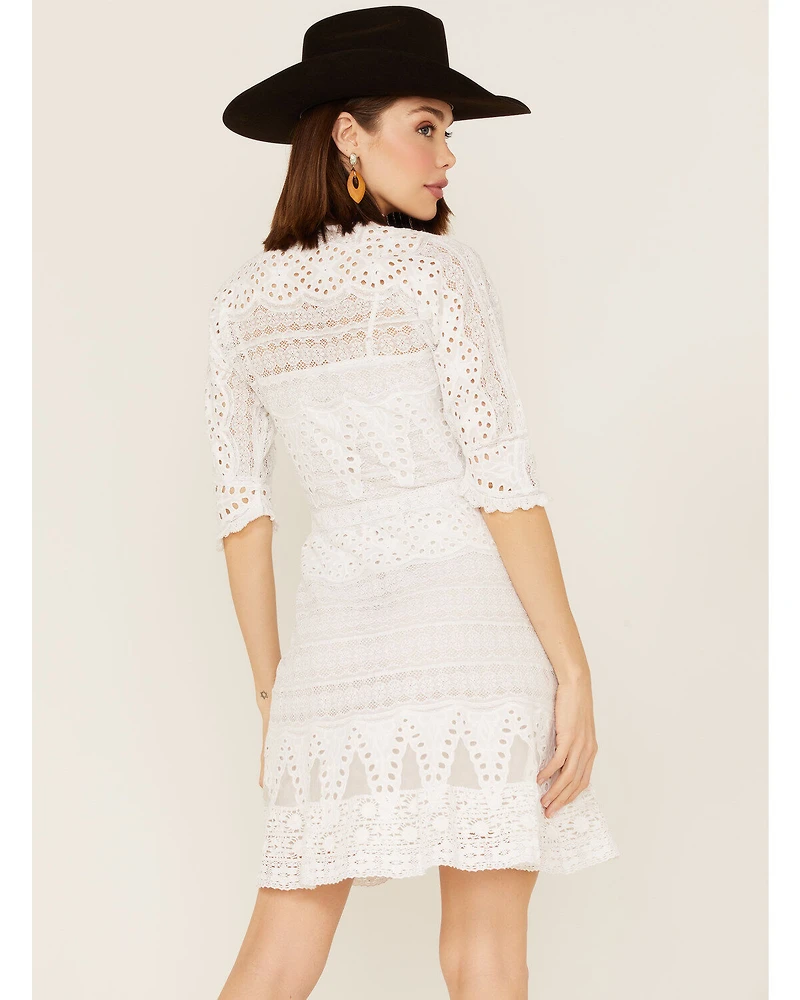 Maia Bergman Women's Vera Eyelet Lace Long Sleeve Mini Dress