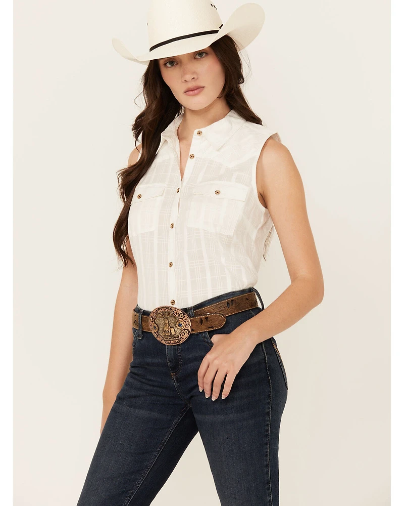 Shyanne Women's Shadow Striped Sleeveless Button-Down Western Shirt