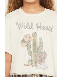 Originality Girls' Wild Heart Chain Fringe Short Sleeve Graphic Tee