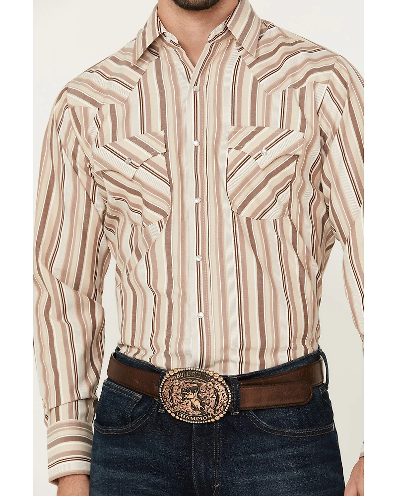 Ely Walker Men's Striped Print Long Sleeve Snap Western Shirt
