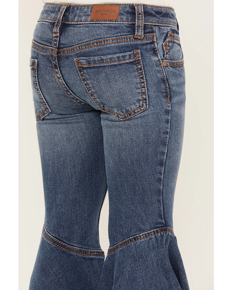 Shyanne Little Girls' Medium Wash Ruffle Trumpet Flare Jeans