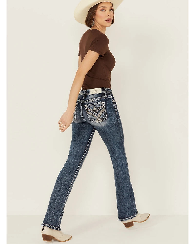 Miss Me Women's Dark Wash Mid Rise 32" Bootcut Stretch Denim Jeans