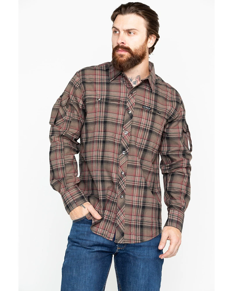Outback Trading Co. Men's Plaid Print Laramie Perf. Long Sleeve Western Shirt