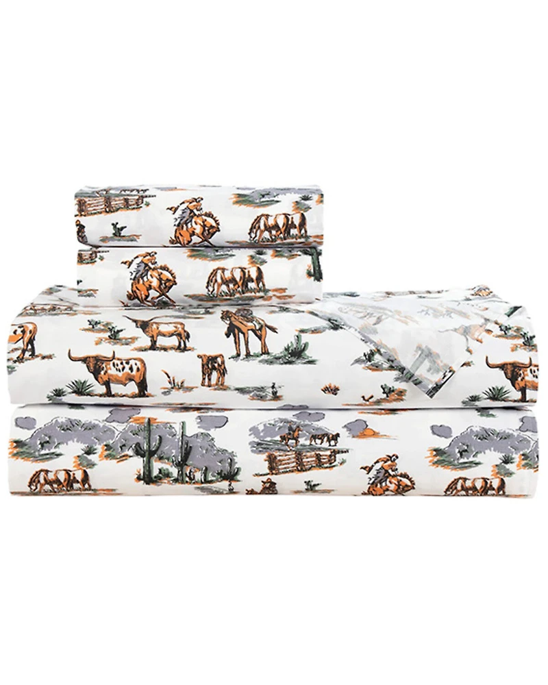 HiEnd Accents 200TC Cotton Ranch Life 3 Piece Sheet Set - Twin Size