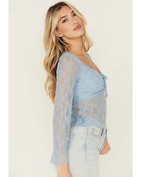 Trixxi Women's Solid Lace Long Bell Sleeve Shirt
