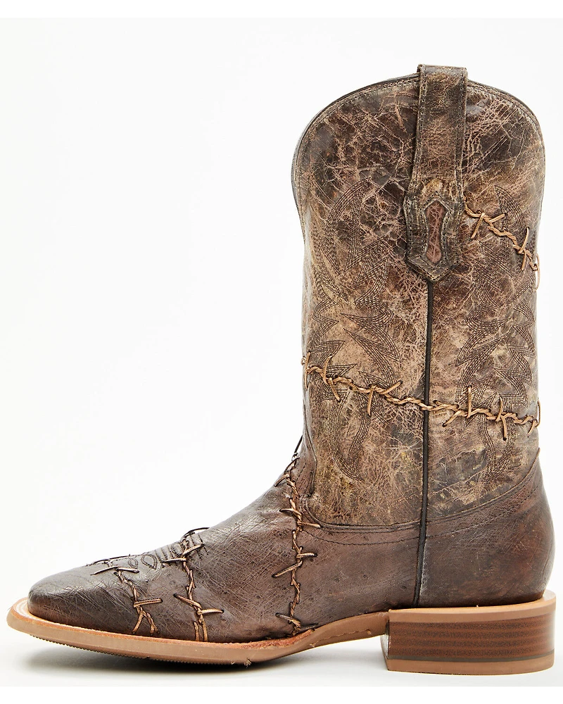 Corral Men's Exotic Ostrich Barbed Wire Western Boots - Broad Square Toe