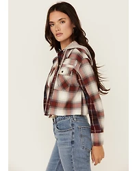 Cleo + Wolf Women's Connor Plaid Print Hooded Cropped Flannel