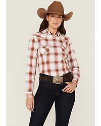 Rough Stock By Panhandle Women's Dobby Plaid Print Long Sleeve Western Pearl Snap Shirt