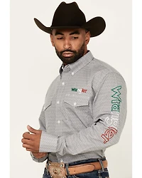 Wrangler Men's Mexico Flag Logo Geo Print Long Sleeve Button-Down Western Shirt - Tall