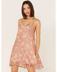 Wild Moss Women's Gingham Floral Print Slip Mini Dress