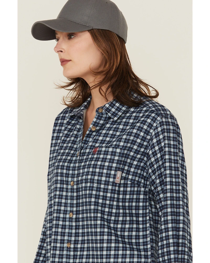 Ariat Women's FR Angeles Plaid Print Long Sleeve Button-Down Work Shirt