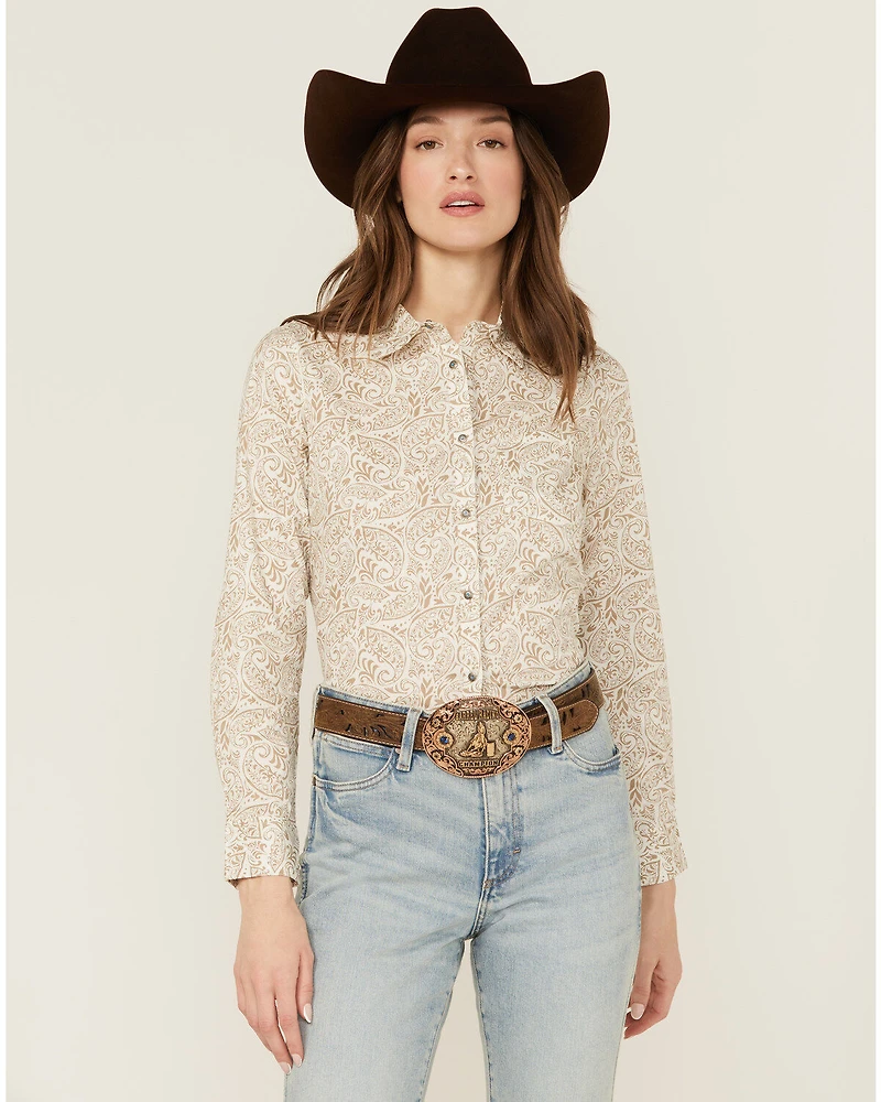 Shyanne Women's Paisley Print Long Sleeve Snap Stretch Western Shirt