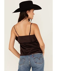Shyanne Women's Solid Satin Ruffle Front Tank Top