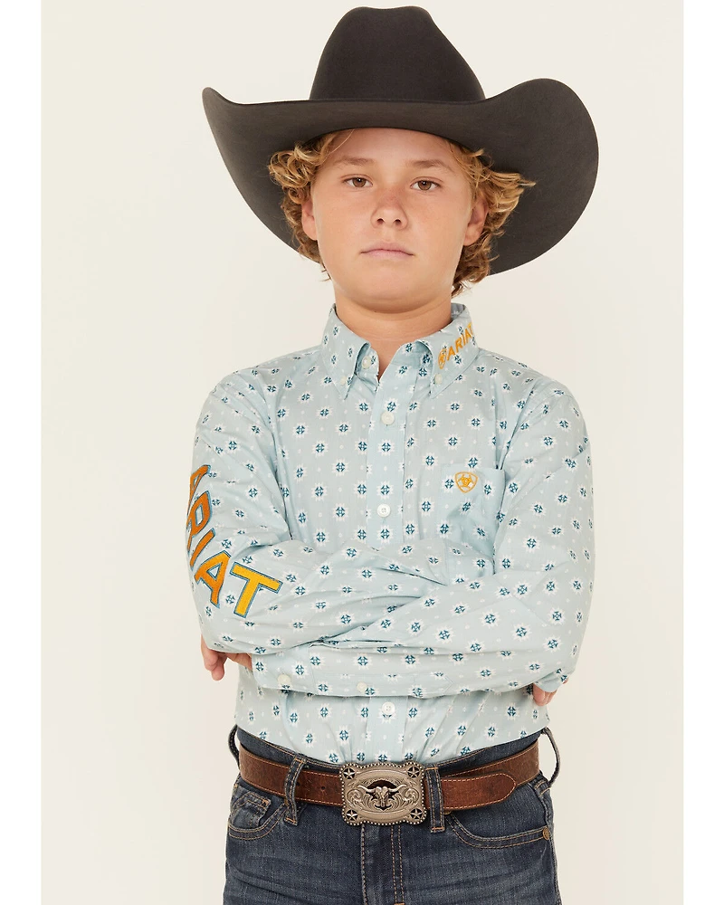 Ariat Boys' Team Logo Geo Print Long Sleeve Button-Down Western Shirt