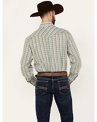 Roper Men's Plaid Print Embroidered Long Sleeve Pearl Snap Western Shirt