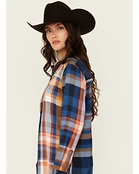 Shyanne Women's Plaid Print Ladder Lace Trim Long Sleeve Button-Down Flannel Shirt