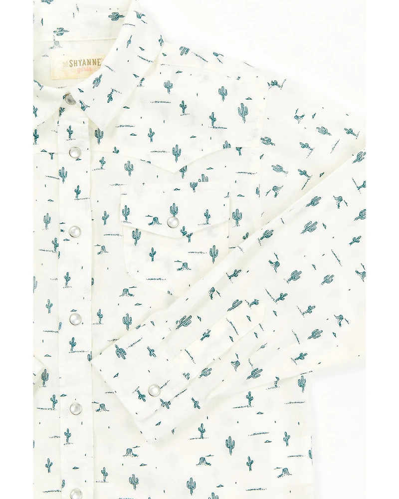 Shyanne Toddler Girls' Cactus Print Western Pearl Snap Shirt